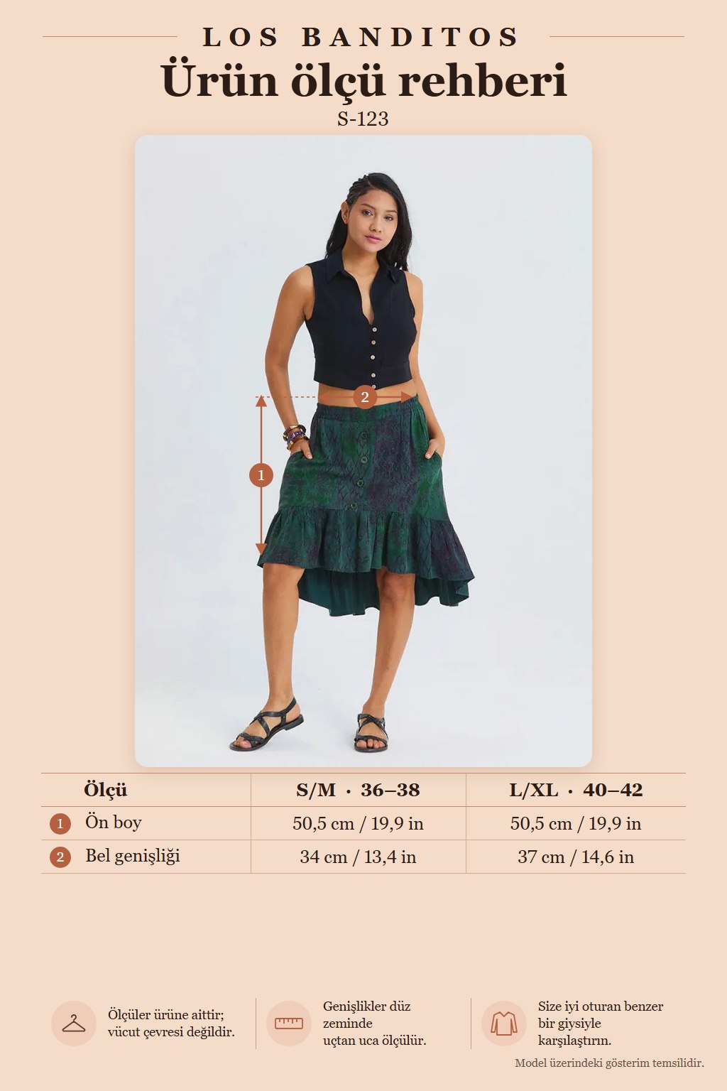Green Asymmetric Skirt with Elastic Waist, Buttons, and Ruffles 7326