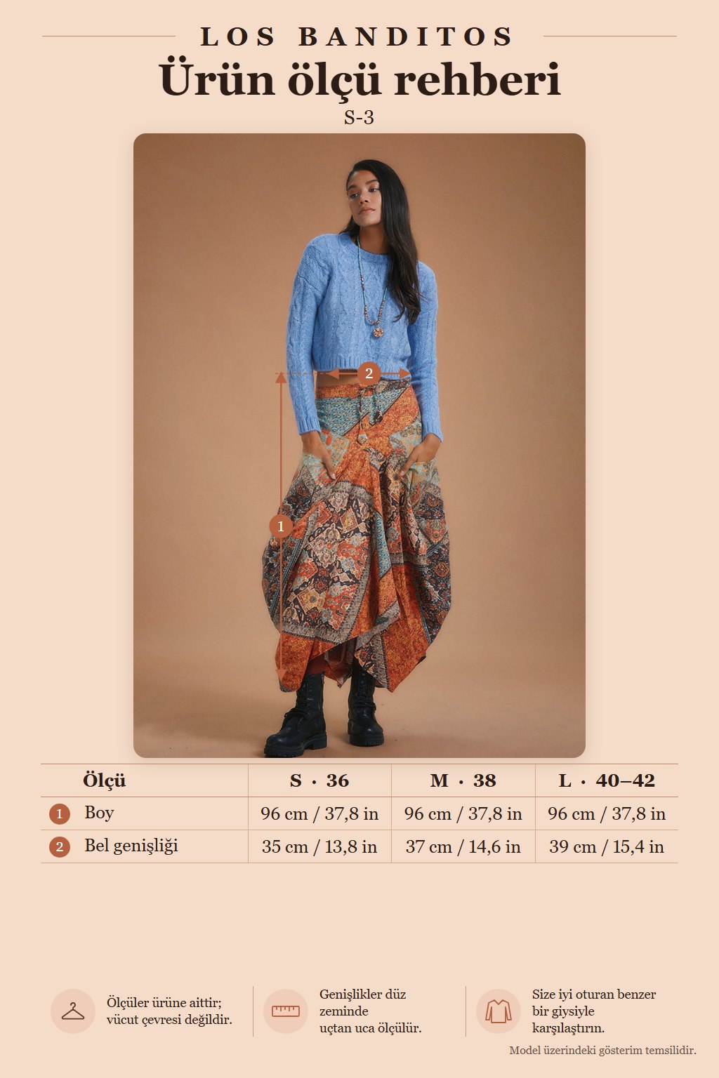 Coffee Patterned Long Skirt with Tie Waist and Pockets 5128