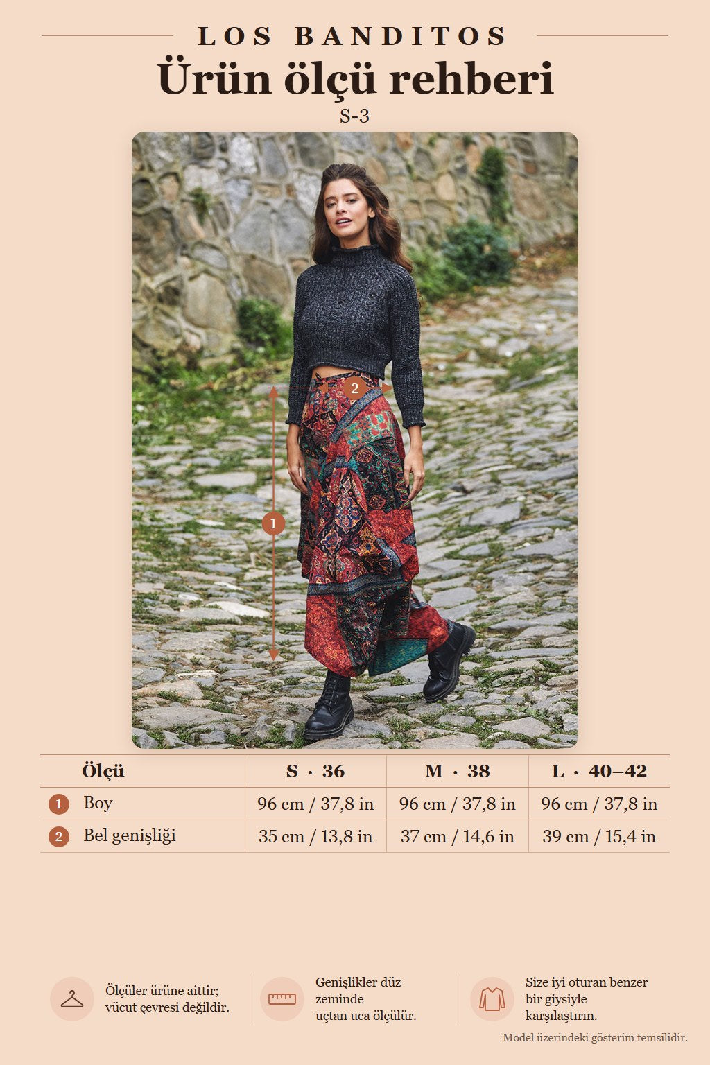 Black Patterned Long Skirt with Drawstring Waist and Pockets 4850