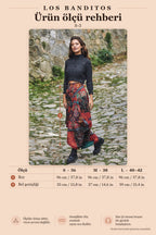 Black Patterned Long Skirt with Drawstring Waist and Pockets 4850