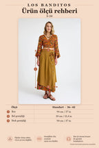 Mustard Long Double-Layer Skirt with Pockets and Button Detail 7011
