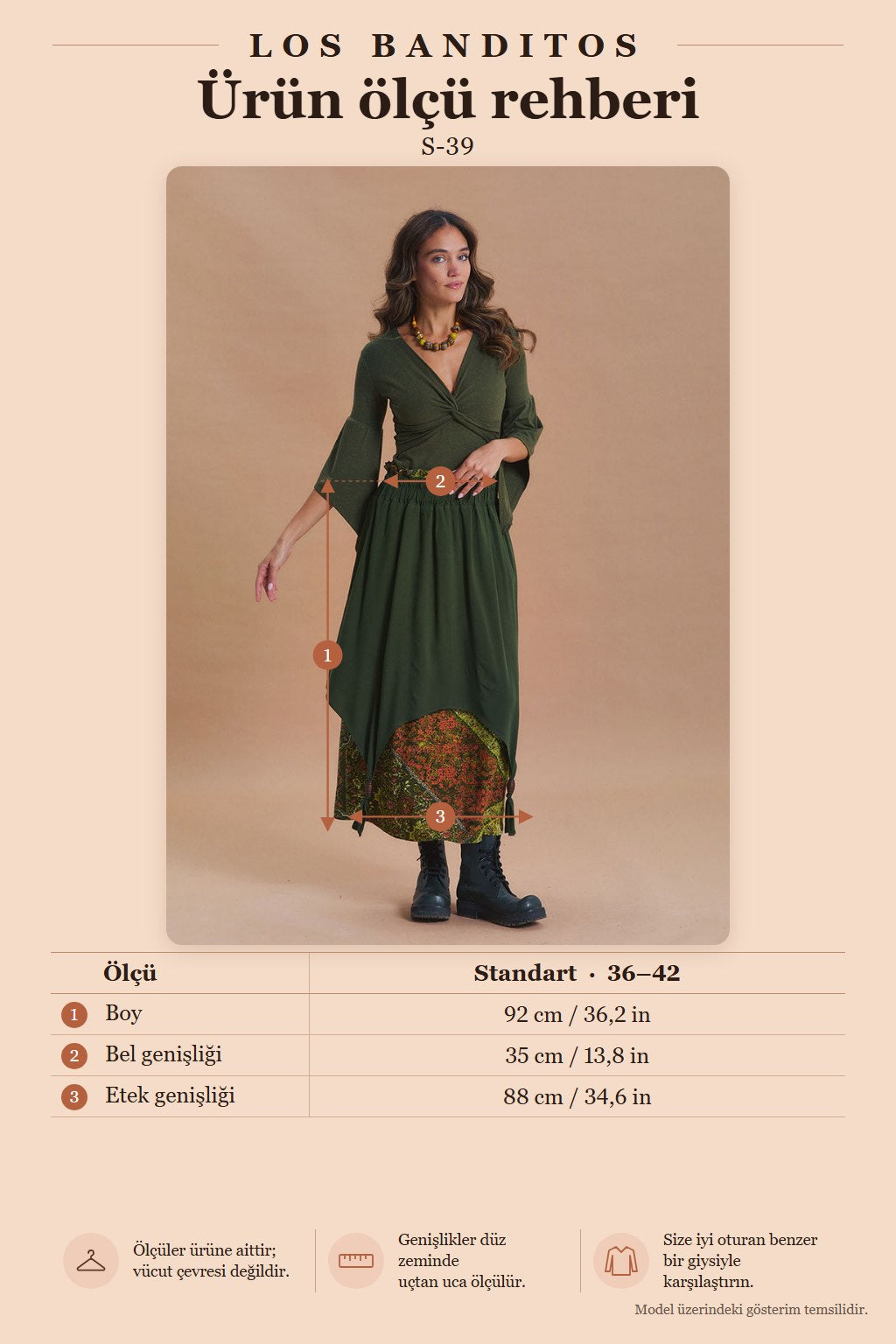 Beli Lastikli Çift Katlı Yeşil Desenli Asimetrik Etek