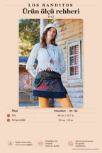 Black Ethnic Patchwork Wrap Skirt with Snap Button Pockets 7006