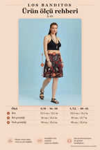 Loose Fit Elastic Waist Black Patterned Pleated Mini Skirt 6561