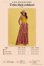 Relaxed Fit Elastic Waist Patterned Pleated Maxi Skirt 668