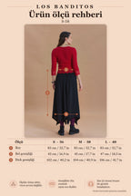 Black Flared Skirt with Asymmetrical Cut and Piping Detail 1664