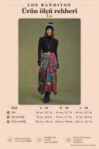 Black Asymmetric Cut Skirt with Babylon Pattern and Piping Detail 6652