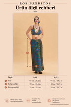 Elastic Waist Deep Slit Navy Blue Long Skirt 6834