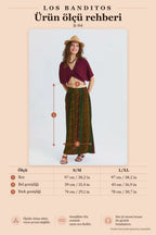 Elasticated Waist Deep Slit Green Long Skirt 7242