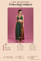 Green Floral Print Elastic Back Waist Deep Slit Skirt 6310