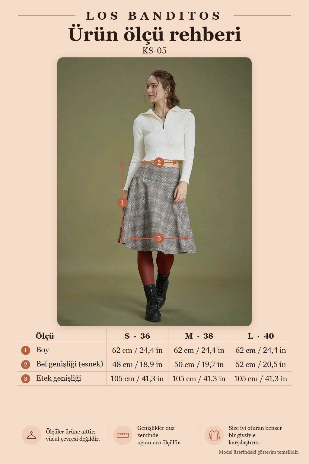 Bohemian Style Coffee Gray Plaid Flared Skirt 6633
