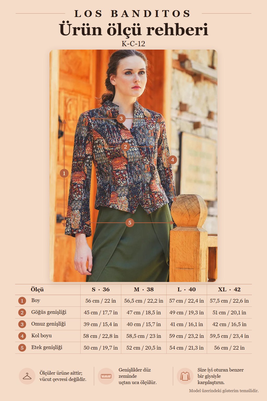 Khaki Patterned Mandarin Collar Double-Breasted Jacket Blouse 5078
