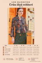 Khaki Patterned Mandarin Collar Double-Breasted Jacket Blouse 5078