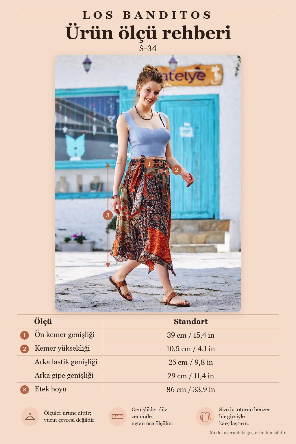 Coffee Patterned Tie-Waist Loose Midi Flared Skirt 3337