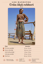 Tie-Waist Loose Midi Petrol Patterned Flared Skirt 4858