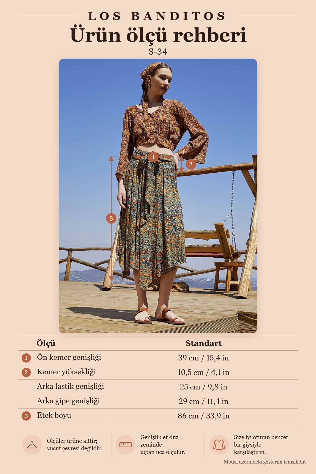 Tie-Waist Loose Midi Petrol Patterned Flared Skirt 4858