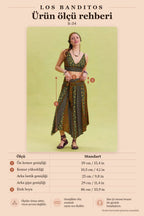 Smocked Detail Self-Tie Waist Green Patterned Asymmetric Skirt 6835
