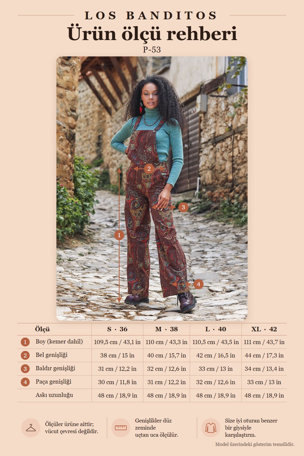 Kahveşal Patterned Dungaree Wide-Leg Overalls Women's Jumpsuit 4853