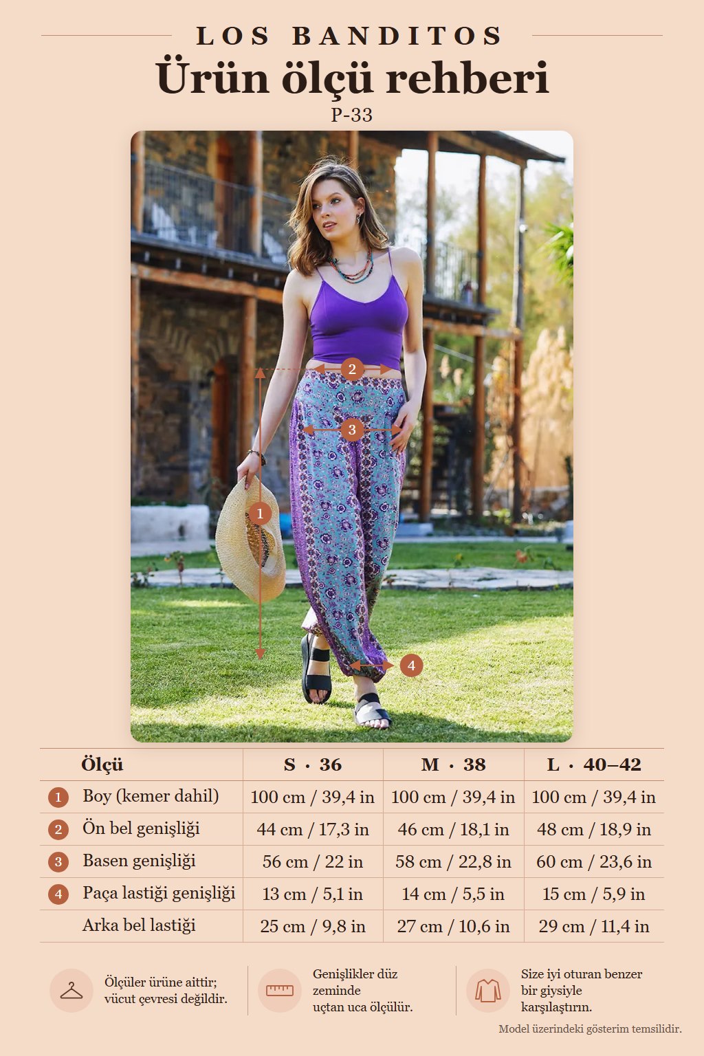 Women's Blue Floral Loose Fit Elastic Waist Harem Pants 3273