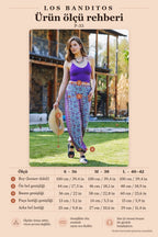 Women's Blue Floral Loose Fit Elastic Waist Harem Pants 3273