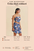 Adjustable Strap Elastic Back Blue Crop Blouse 7270