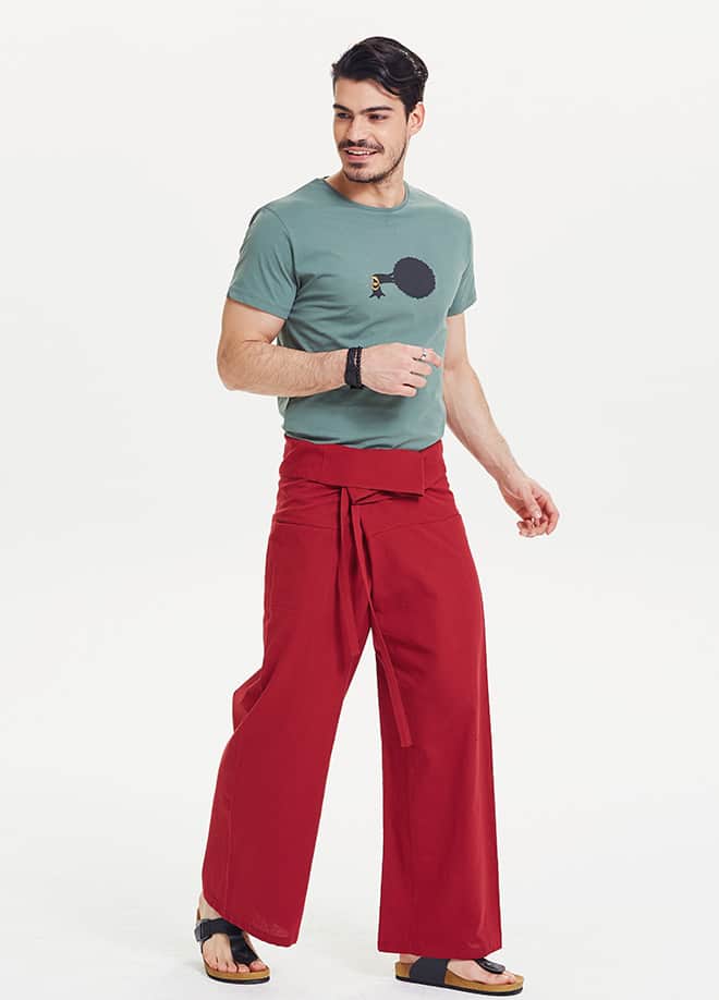 Beli Bağlamalı Bol Kesim Kırmızı Balıkçı Pantolon 605