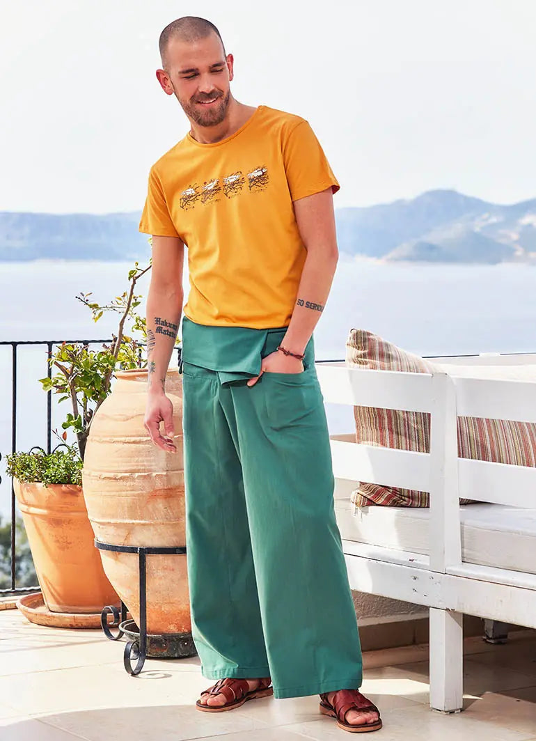 Beli Bağlamalı Bol Paça Yeşil Balıkçı Pantolon 610