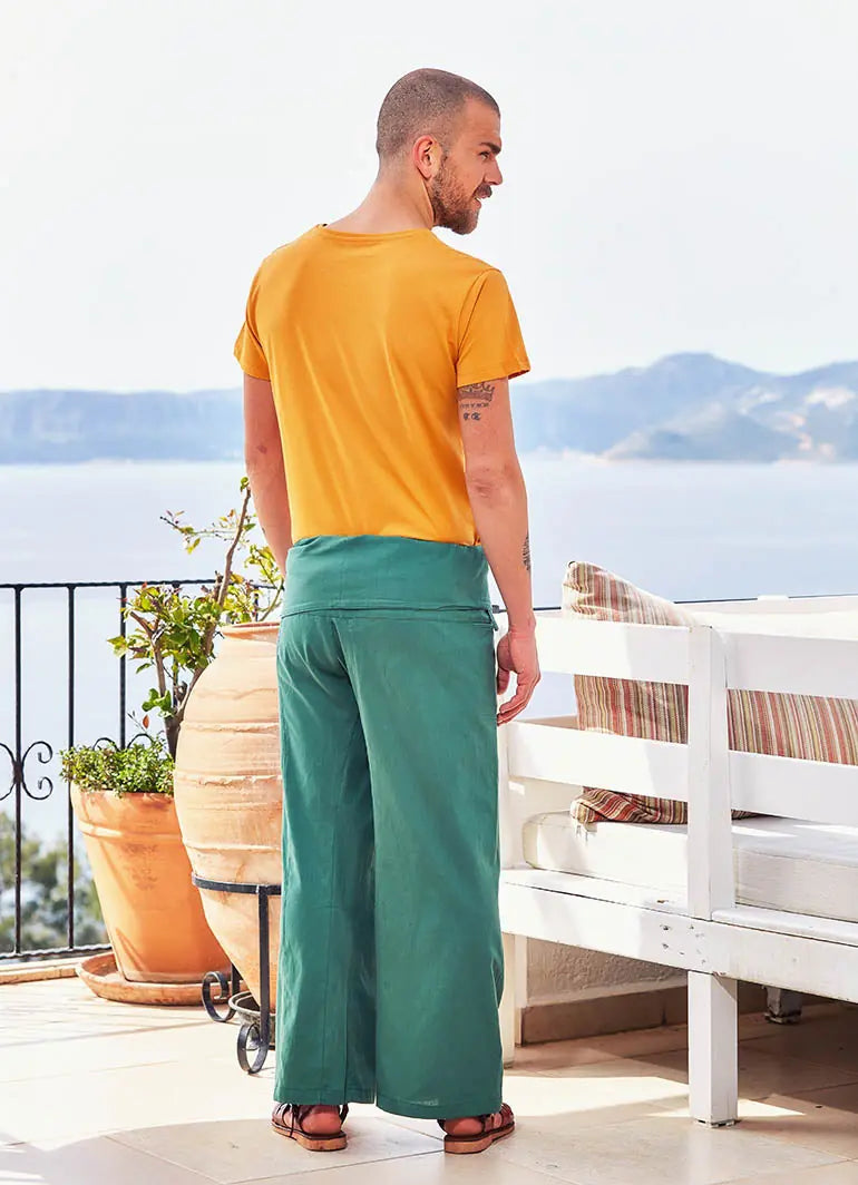 Beli Bağlamalı Bol Paça Yeşil Balıkçı Pantolon 610