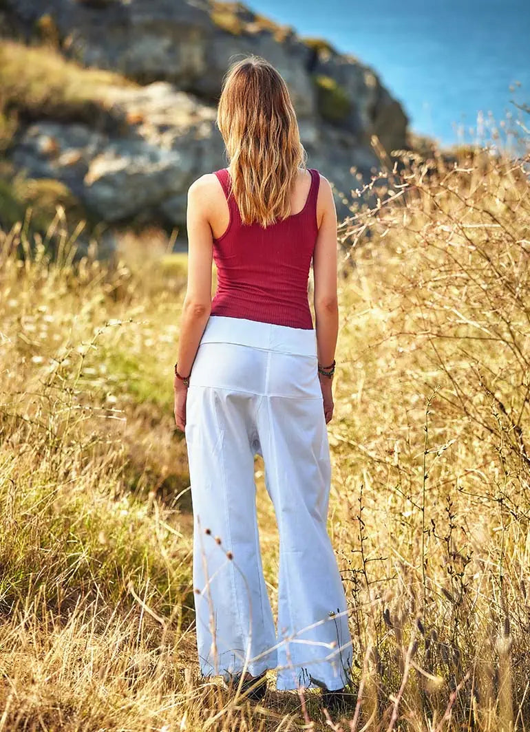 Geniş Paça Beli Bağcıklı Beyaz Balıkçı Pantolon 2017