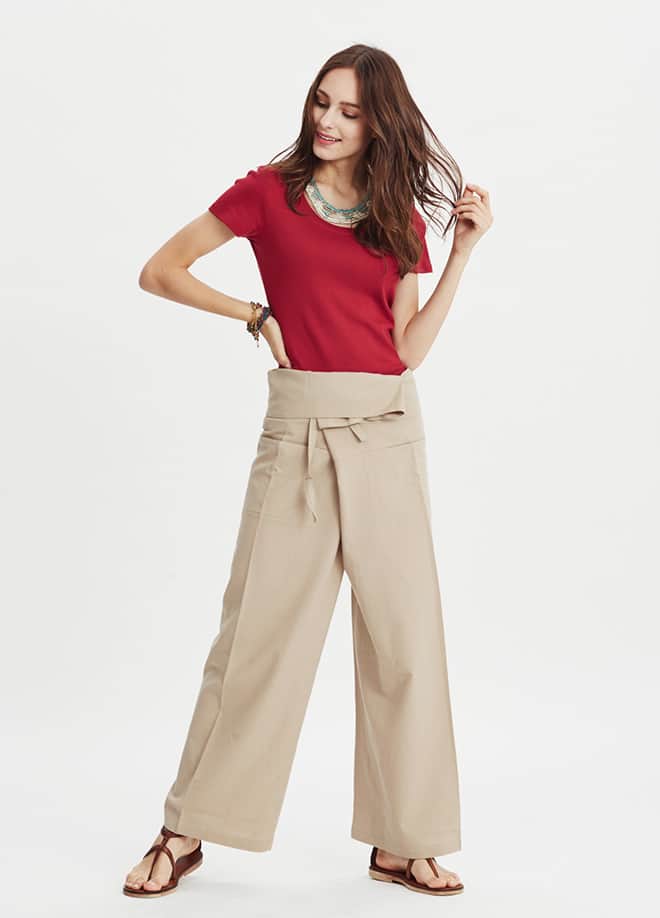 Relaxed Fit Wide Leg Cream Fisherman Trousers 249