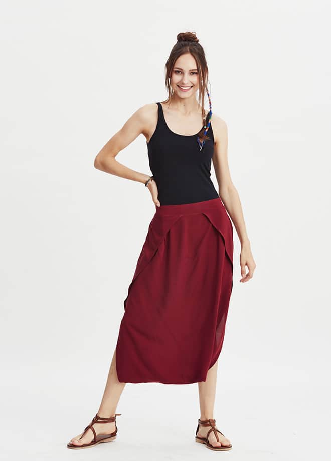 Capri Low-Rise Elastic Waist Burgundy Culottes 967