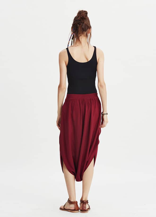 Capri Low-Rise Elastic Waist Burgundy Culottes 967