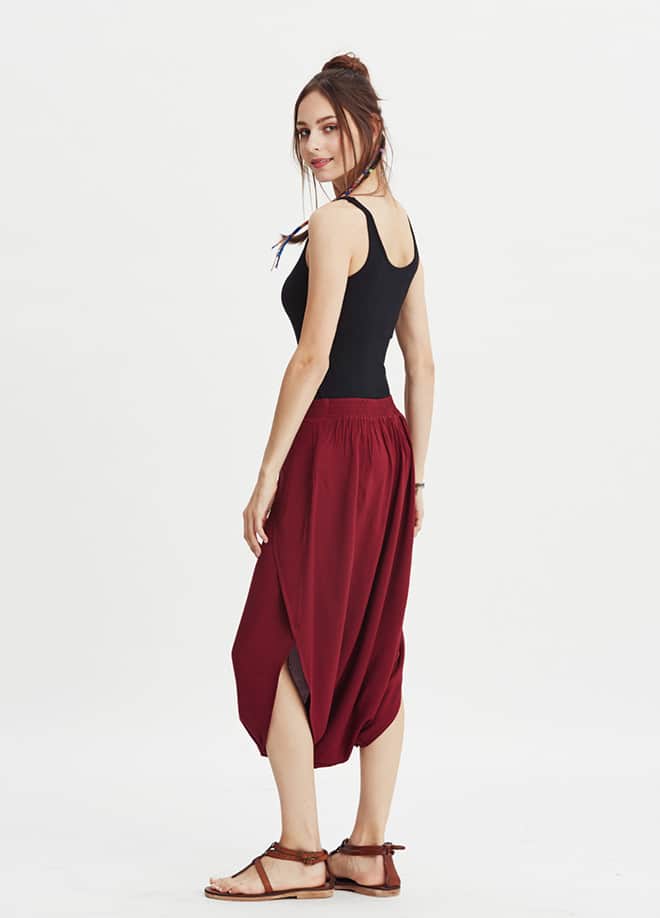 Capri Low-Rise Elastic Waist Burgundy Culottes 967
