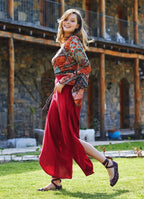 Bohem Stil Geniş Paça Bordo Pantolon 3303
