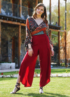 Bohem Stil Geniş Paça Bordo Pantolon 3303