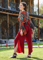 Bohem Stil Geniş Paça Bordo Pantolon 3303