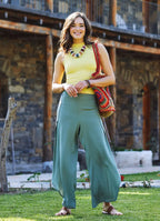 Bohem Stil Geniş Paça Haki Pantolon 3304