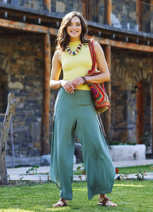 Bohem Stil Geniş Paça Haki Pantolon 3304