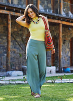 Bohem Stil Geniş Paça Haki Pantolon 3304
