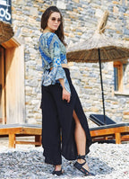 Bohem Stil Geniş Paça Siyah Pantolon 3302