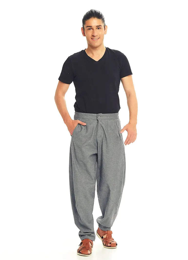 Gri Beli Lastikli Rahat Koton Pantolon 3237