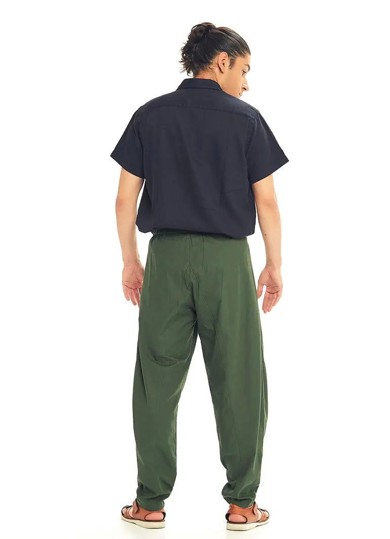 Yeşil Beli Lastikli Rahat Koton Pantolon 3240
