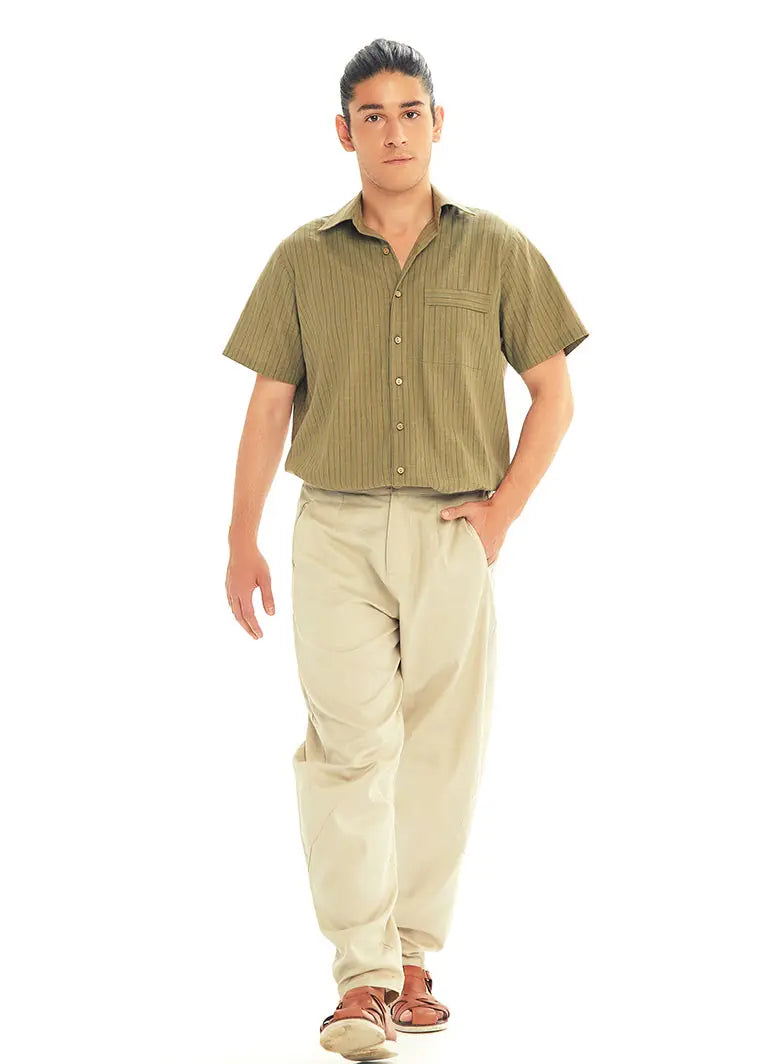 Krem Beli Lastikli Rahat Koton Pantolon 3238