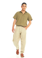 Krem Beli Lastikli Rahat Koton Pantolon 3238