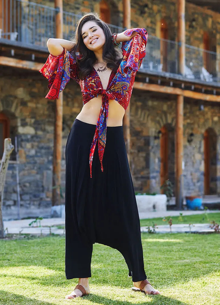 Siyah Pileli Şalvar Pantolon 3244