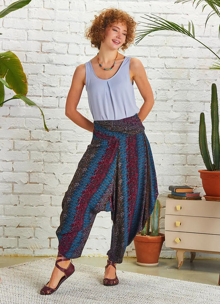 Drape Bel Dökümlü Kadın Desenli Şalvar Pantolon 5129