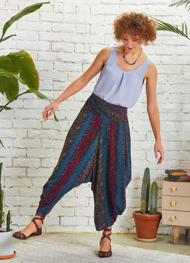 Drape Bel Dökümlü Kadın Desenli Şalvar Pantolon 5129
