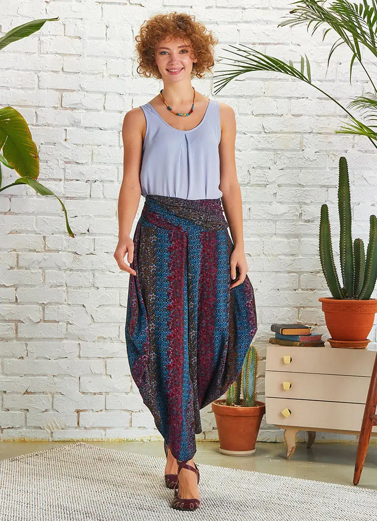 Drape Bel Dökümlü Kadın Desenli Şalvar Pantolon 5129