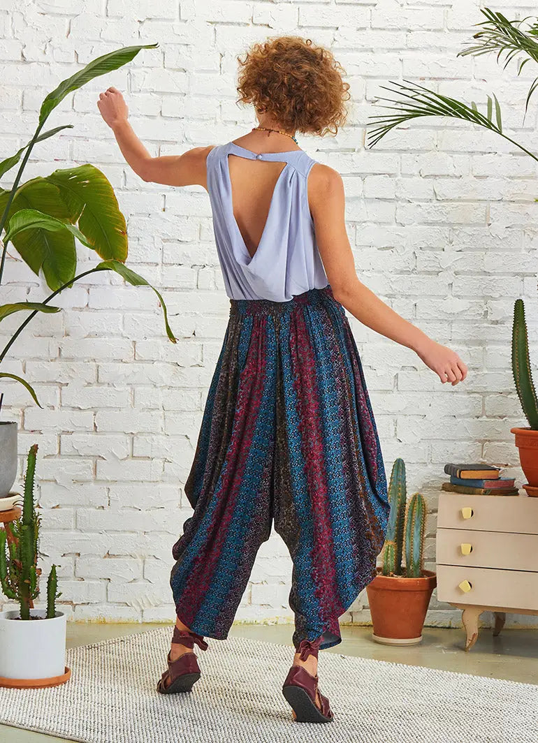Drape Bel Dökümlü Kadın Desenli Şalvar Pantolon 5129