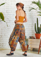 Drape Bel Dökümlü Kadın Gri Desenli Şalvar Pantolon 5130